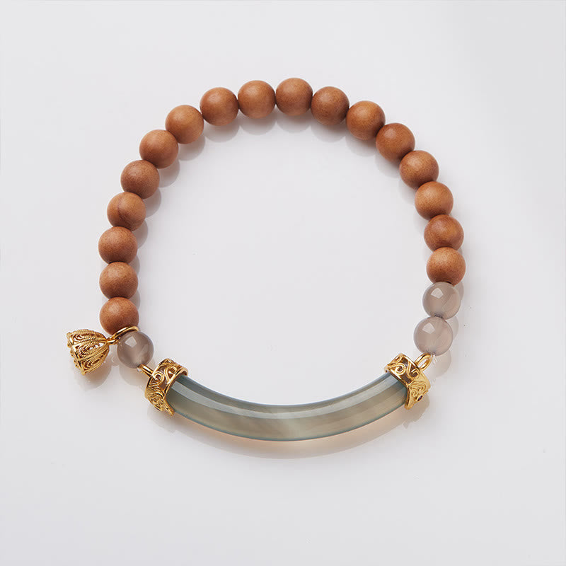 KarmaRipple's Sandalwood Gray Agate Chalcedony Cuff Half Bracelet Bangle p17