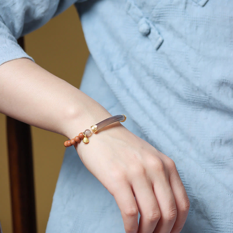 KarmaRipple's Sandalwood Gray Agate Chalcedony Cuff Half Bracelet Bangle p24
