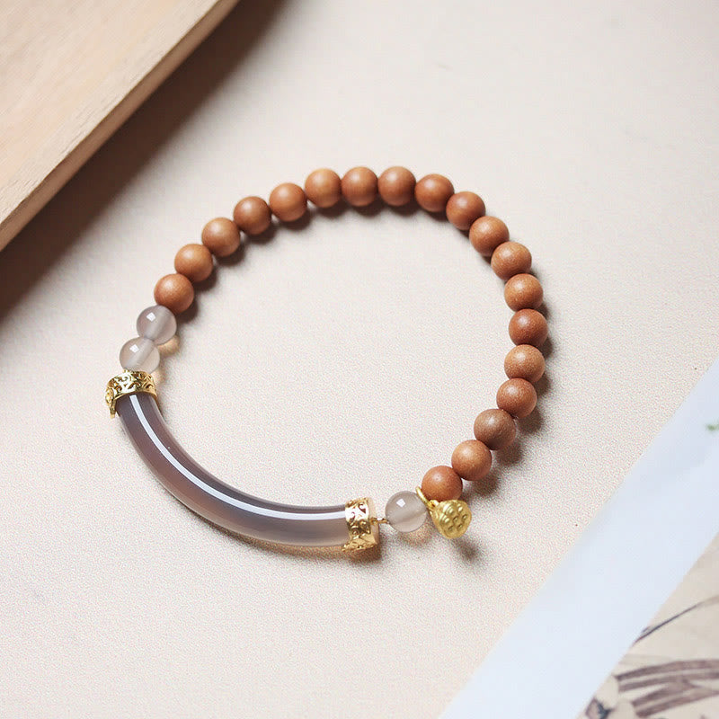 KarmaRipple's Sandalwood Gray Agate Chalcedony Cuff Half Bracelet Bangle p12