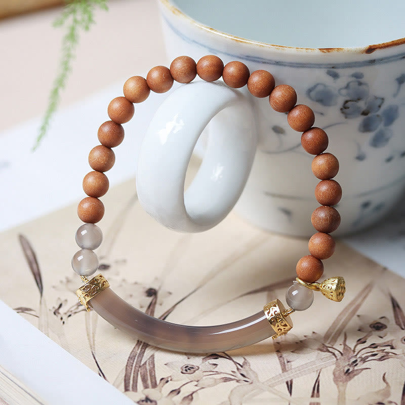 KarmaRipple's Sandalwood Gray Agate Chalcedony Cuff Half Bracelet Bangle p5