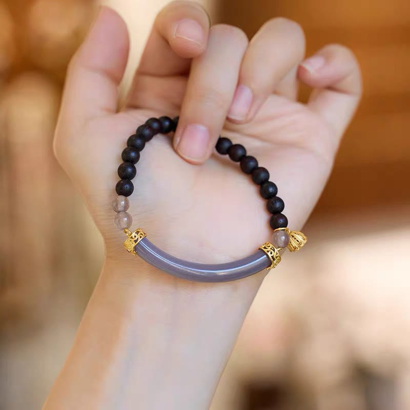 KarmaRipple's Sandalwood Gray Agate Chalcedony Cuff Half Bracelet Bangle p25