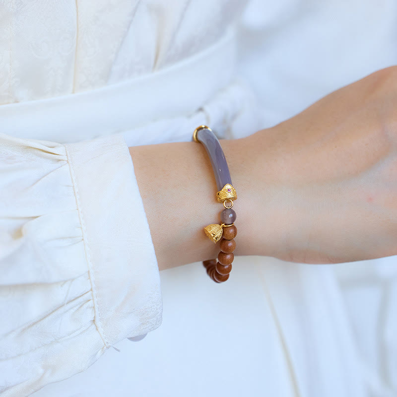 KarmaRipple's Sandalwood Gray Agate Chalcedony Cuff Half Bracelet Bangle p20