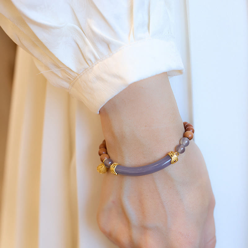 KarmaRipple's Sandalwood Gray Agate Chalcedony Cuff Half Bracelet Bangle p21