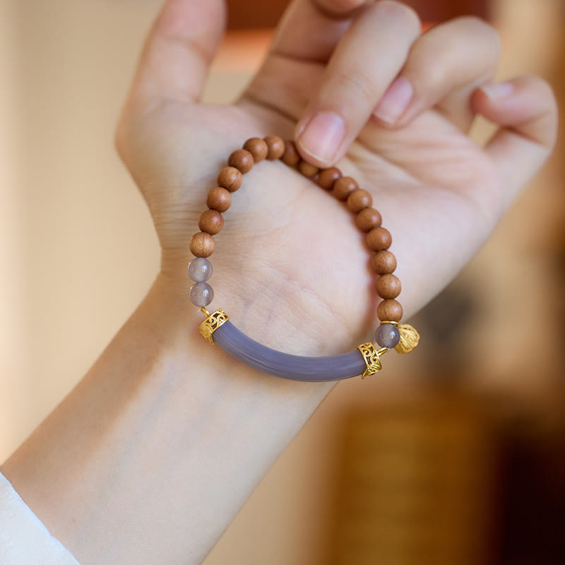 KarmaRipple's Sandalwood Gray Agate Chalcedony Cuff Half Bracelet Bangle p19