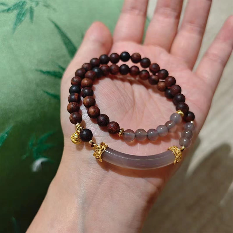 KarmaRipple's Sandalwood Gray Agate Chalcedony Cuff Half Bracelet Bangle p28
