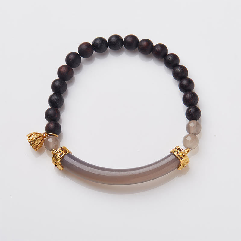 KarmaRipple's Sandalwood Gray Agate Chalcedony Cuff Half Bracelet Bangle p27