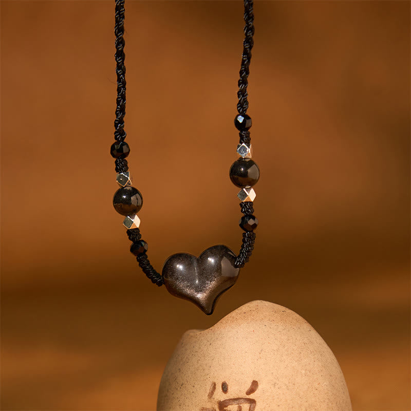KarmaRipple's Authentic Silver Sheen Obsidian Heart Protection Pendant Necklace p6