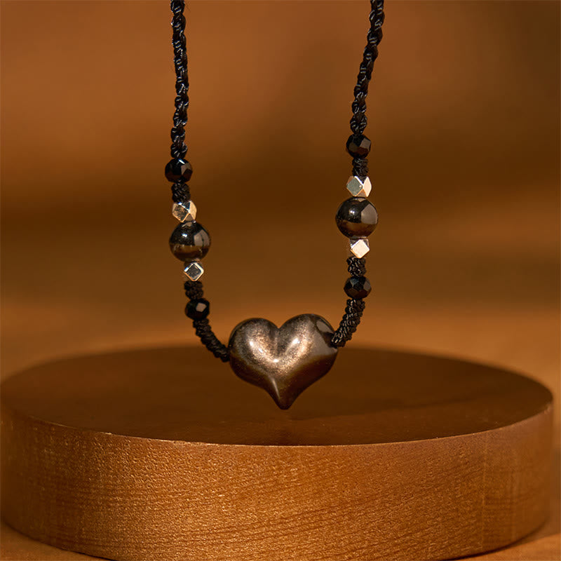 KarmaRipple's Authentic Silver Sheen Obsidian Heart Protection Pendant Necklace p7