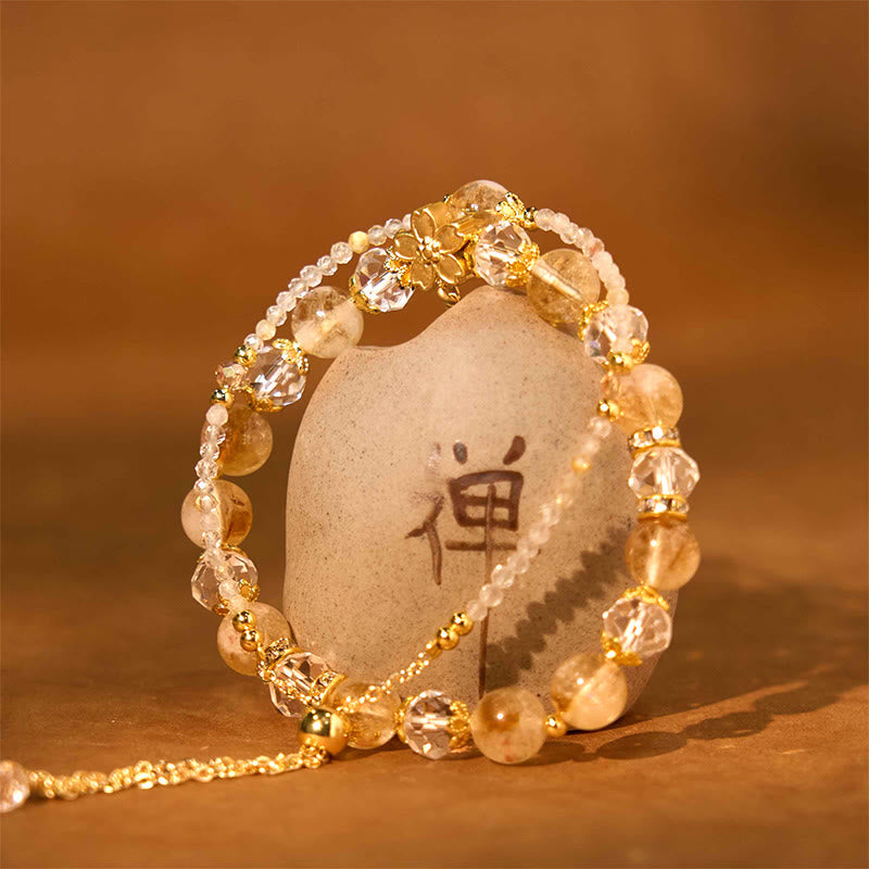 KarmaRipple's Authentic Citrine Glass Beadwork Flower Multiple Layers Prosperity Bracelet p2