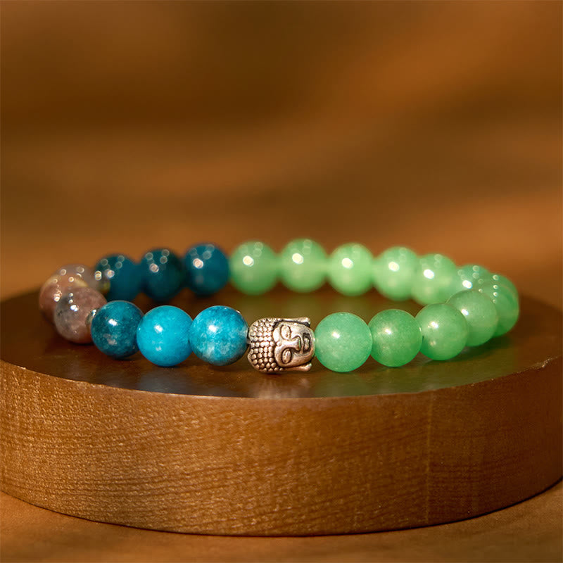 KarmaRipple's Authentic Black Onyx Ivory Stone Green Aventurine Tiger Eye Agate Mixed Color Buddha Head Protection Bracelet p1