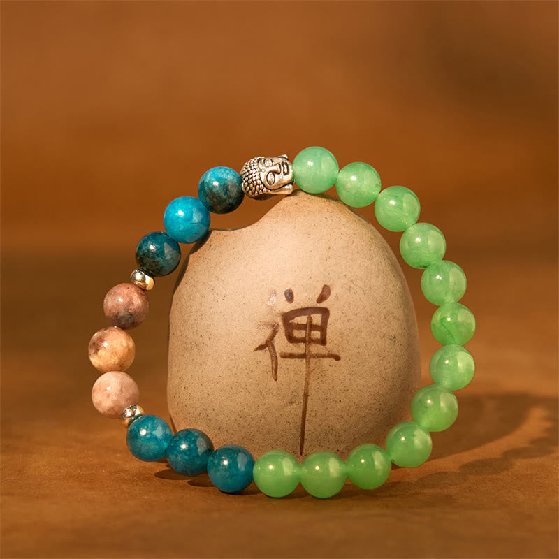 KarmaRipple's Authentic Black Onyx Ivory Stone Green Aventurine Tiger Eye Agate Mixed Color Buddha Head Protection Bracelet p7