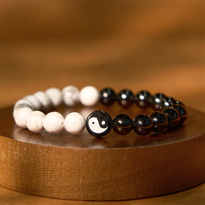 KarmaRipple's Authentic Obsidian Ivory Turquoise Yinyang Tai Chi Strength Bracelet p1