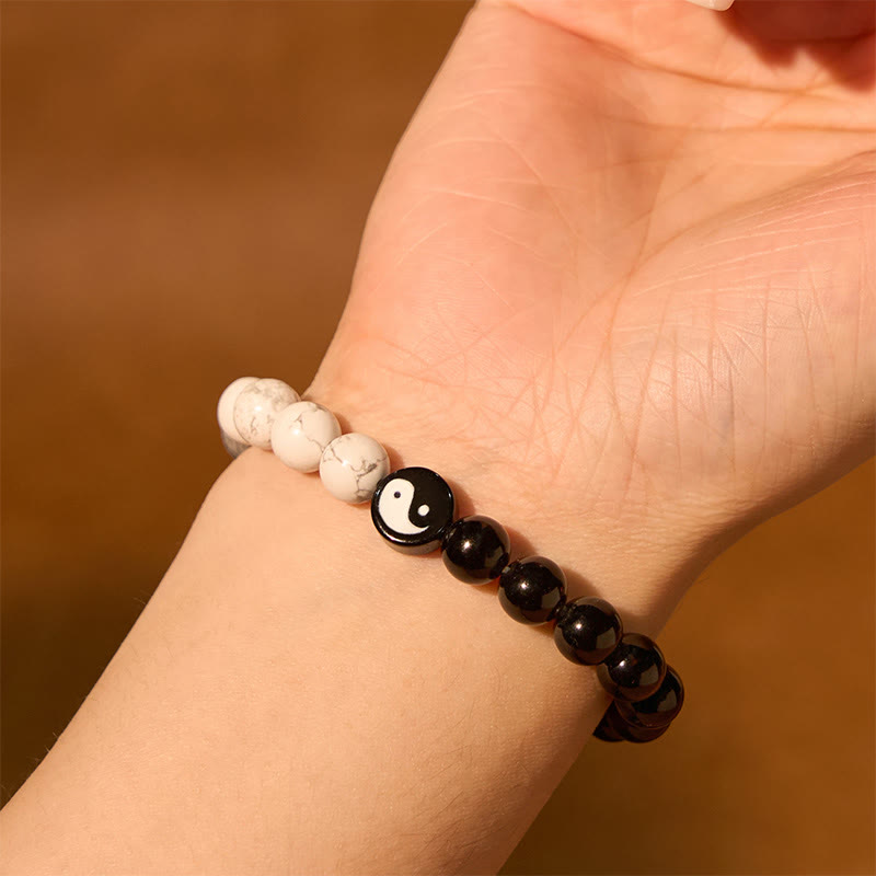 KarmaRipple's Authentic Obsidian Ivory Turquoise Yinyang Tai Chi Strength Bracelet p3