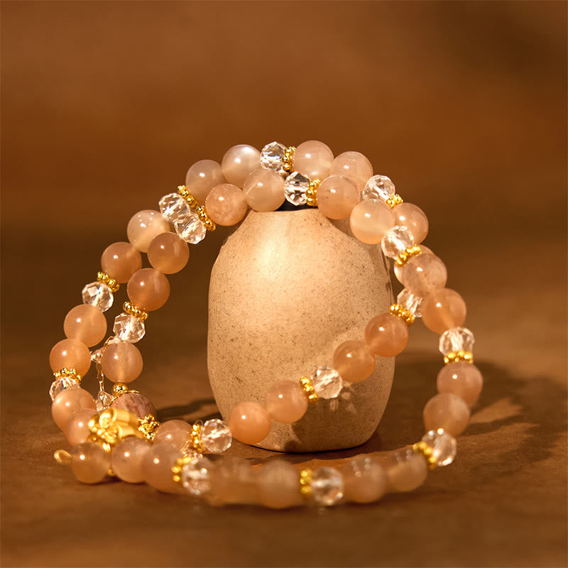 KarmaRipple's Sun Stone Gemstone Peach Blossom Wealth Double Wrap Bracelet p2