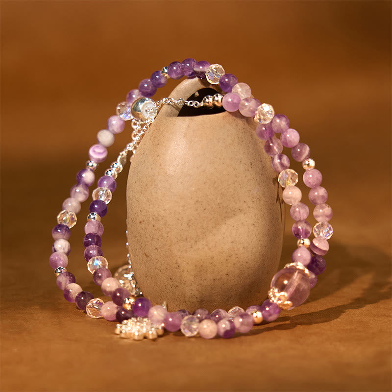 KarmaRipple's Amethyst Gemstone Sunflower Spiritual Awareness Double Wrap Bracelet p2