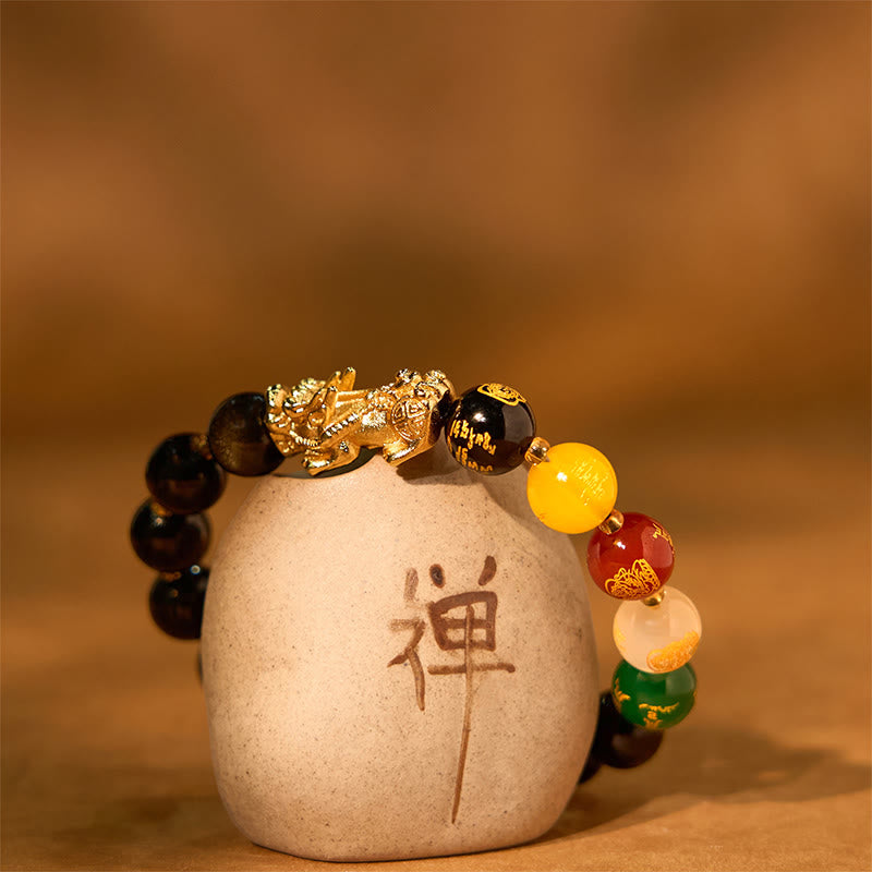 KarmaRipple's Authentic Gold Sheen Obsidian PiXiu Five Directions Gods of Wealth Protection Bracelet p8