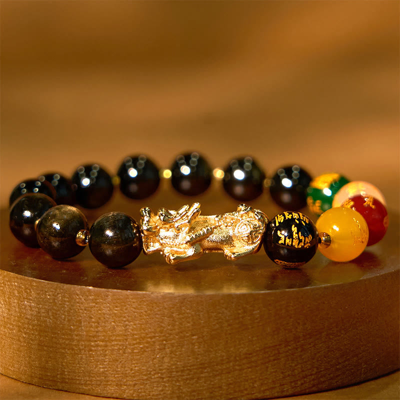 KarmaRipple's Authentic Gold Sheen Obsidian PiXiu Five Directions Gods of Wealth Protection Bracelet p1