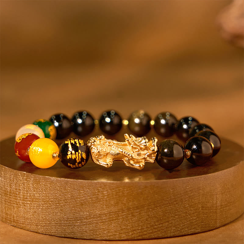KarmaRipple's Authentic Gold Sheen Obsidian PiXiu Five Directions Gods of Wealth Protection Bracelet p7