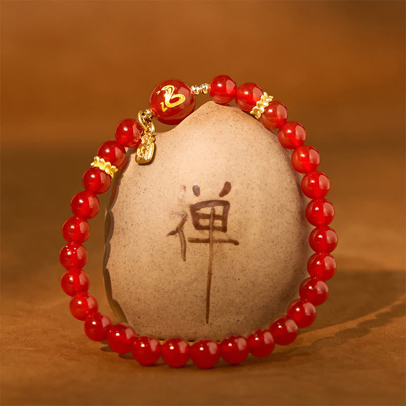 KarmaRipple's Red Agate Gold Plated Bronze Year Of The Snake Happiness Bracelet p2