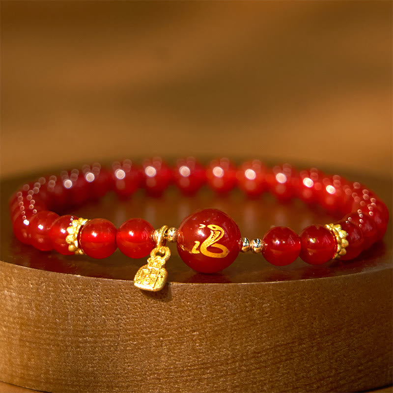 KarmaRipple's Red Agate Gold Plated Bronze Year Of The Snake Happiness Bracelet p3
