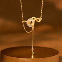 KarmaRipple's Chalcedony Peace Buckle 925 Sterling Silver Gold Year Of The Snake Balance Pendant Necklace