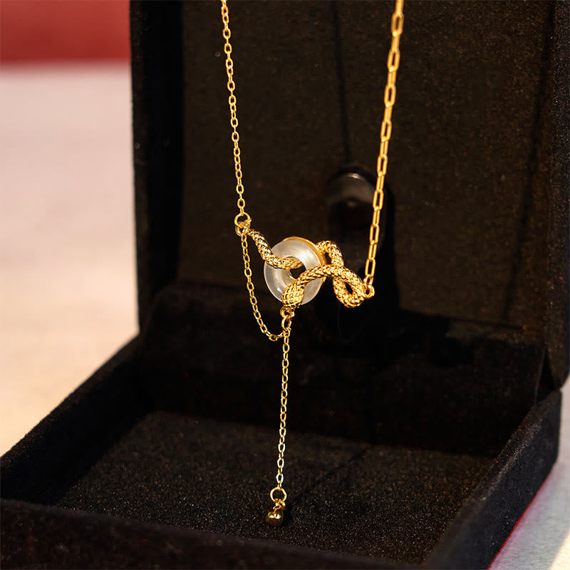 KarmaRipple's Chalcedony Peace Buckle 925 Sterling Silver Gold Year Of The Snake Balance Pendant Necklace p4