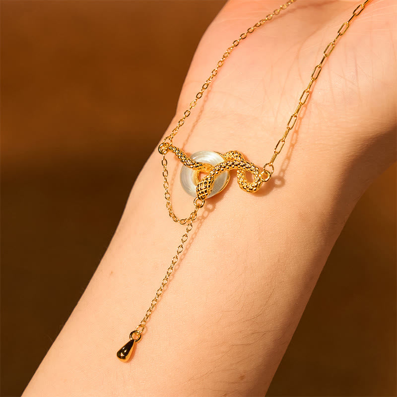 KarmaRipple's Chalcedony Peace Buckle 925 Sterling Silver Gold Year Of The Snake Balance Pendant Necklace p5