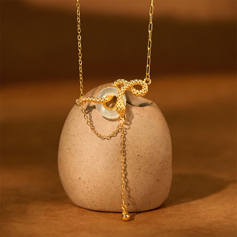 KarmaRipple's Chalcedony Peace Buckle 925 Sterling Silver Gold Year Of The Snake Balance Pendant Necklace p2