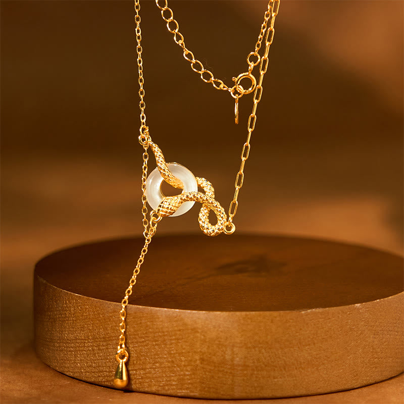 KarmaRipple's Chalcedony Peace Buckle 925 Sterling Silver Gold Year Of The Snake Balance Pendant Necklace p3