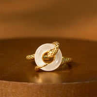 KarmaRipple's Chalcedony Peace Buckle 925 Sterling Silver Golden Year Of The Snake Balance Ring