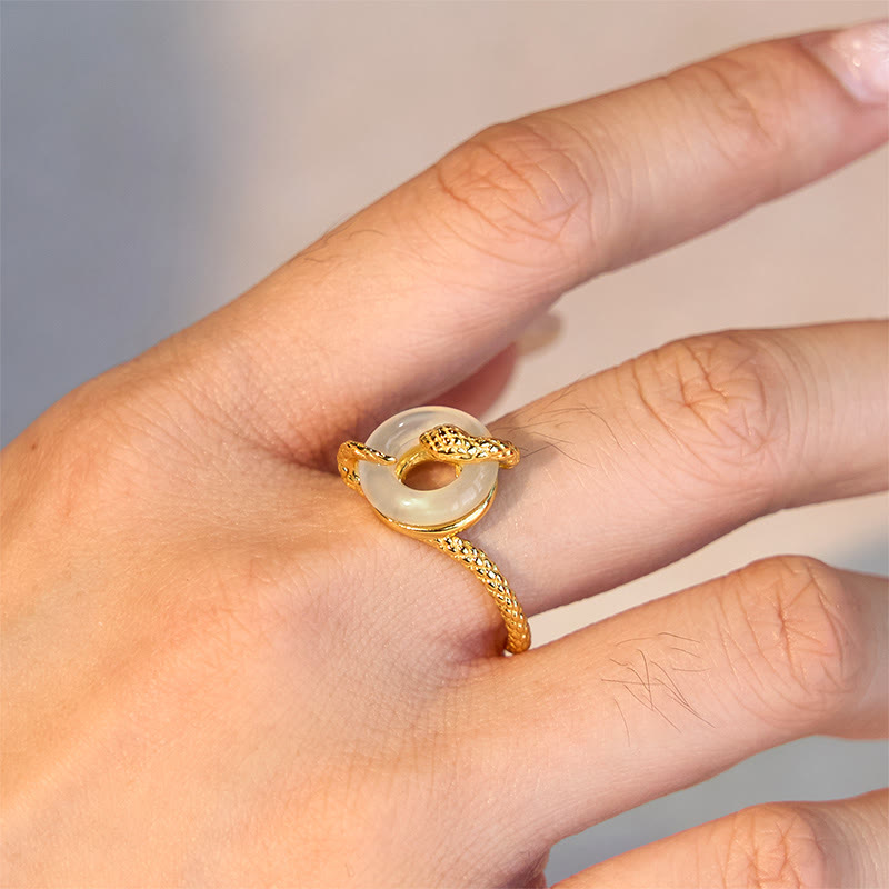KarmaRipple's Chalcedony Peace Buckle 925 Sterling Silver Golden Year Of The Snake Balance Ring p5