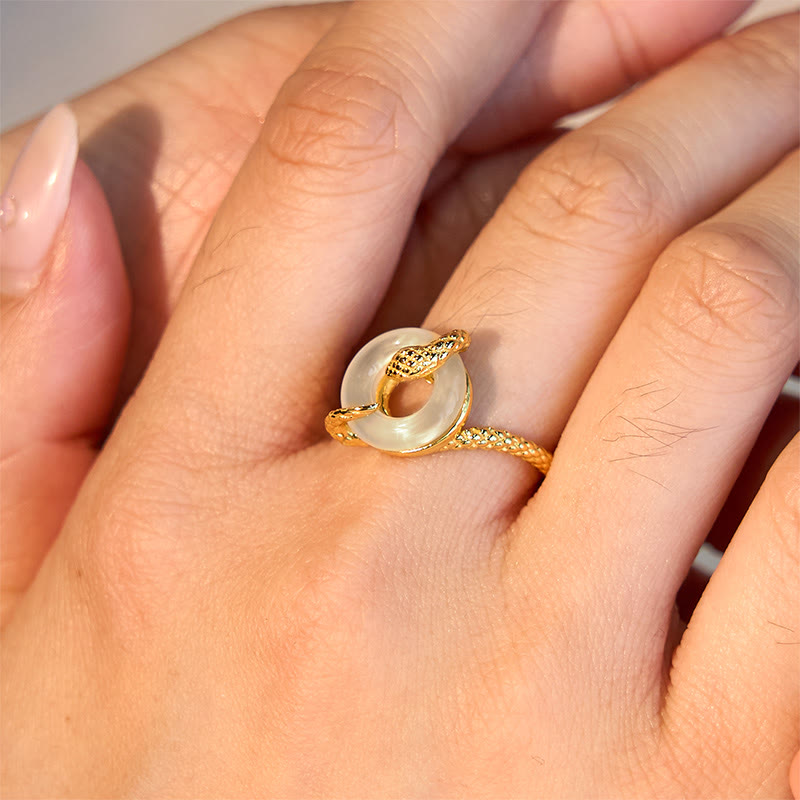 KarmaRipple's Chalcedony Peace Buckle 925 Sterling Silver Golden Year Of The Snake Balance Ring p12