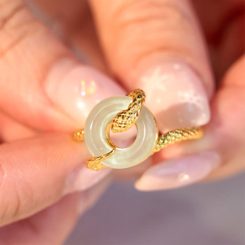 KarmaRipple's Chalcedony Peace Buckle 925 Sterling Silver Golden Year Of The Snake Balance Ring p10