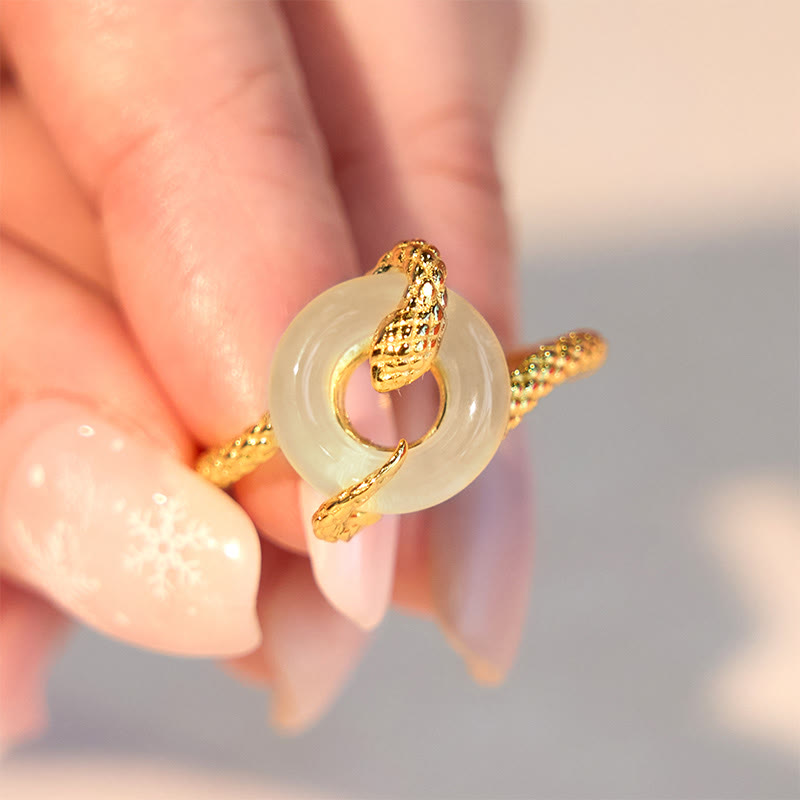 KarmaRipple's Chalcedony Peace Buckle 925 Sterling Silver Golden Year Of The Snake Balance Ring p11