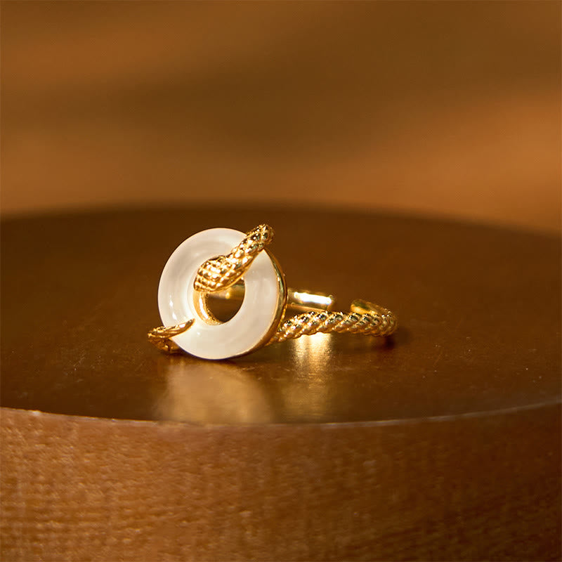 KarmaRipple's Chalcedony Peace Buckle 925 Sterling Silver Golden Year Of The Snake Balance Ring p3
