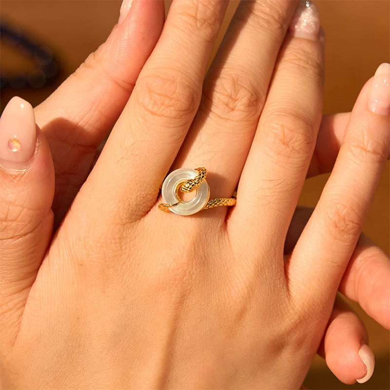 KarmaRipple's Chalcedony Peace Buckle 925 Sterling Silver Golden Year Of The Snake Balance Ring p13