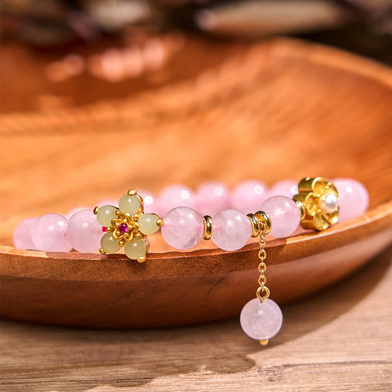 KarmaRipple's Pink Gemstone Citrine Flower Warmth Bracelet p1