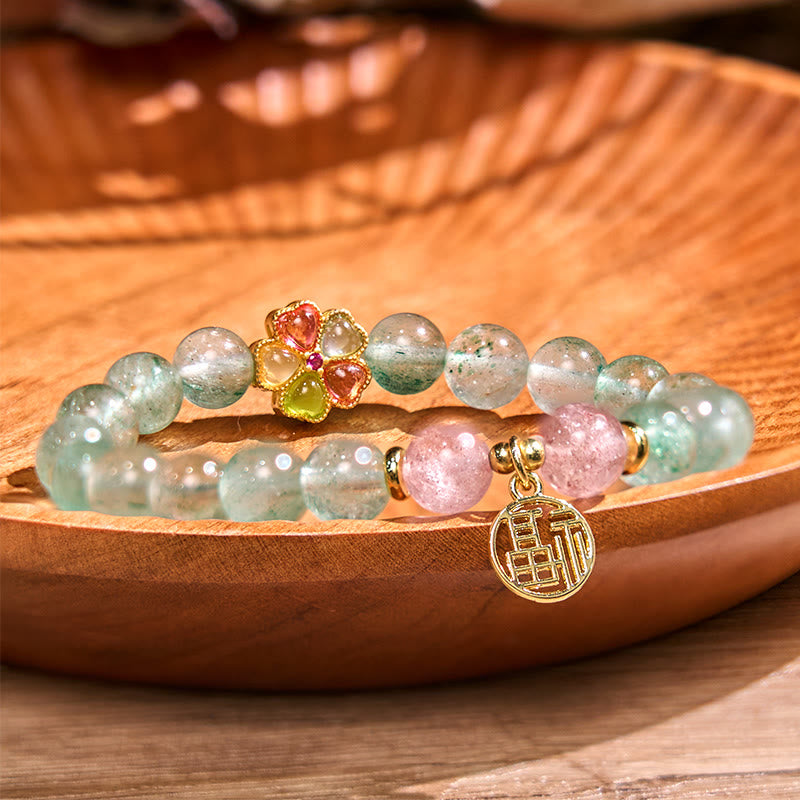 KarmaRipple's Authentic Green Strawberry Quartz Soothing Fu Character Bracelet p4
