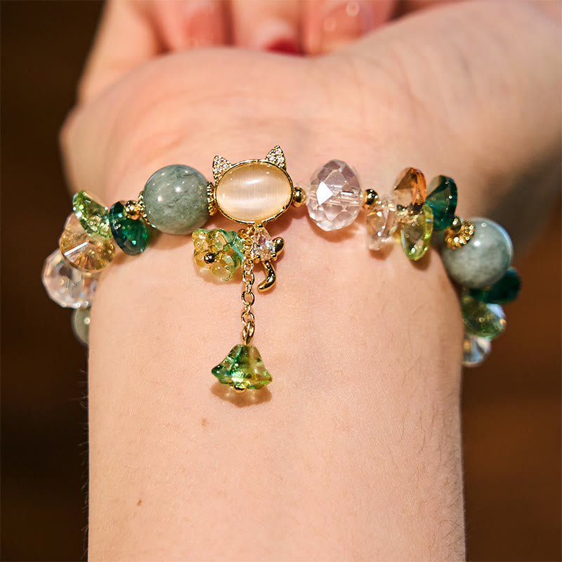 KarmaRipple's Amethyst Green Gemstone Red Gemstone Cat Balance Bracelet p13