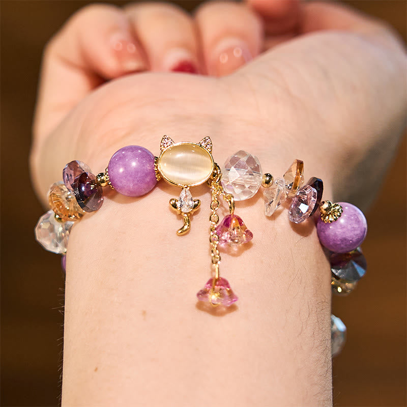 KarmaRipple's Amethyst Green Gemstone Red Gemstone Cat Balance Bracelet p1