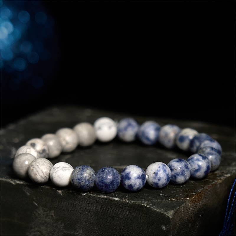KarmaRipple's Sodalite Picasso Jasper Ivory Turquoise Intuition Bracelet p1