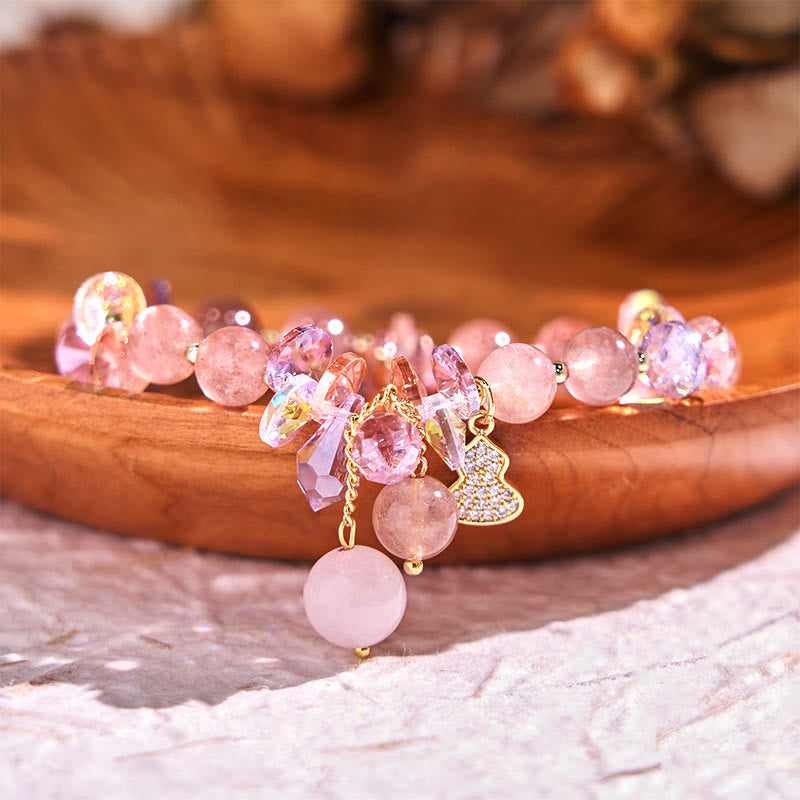 KarmaRipple's Strawberry Quartz Gemstone Gourd Positive Bracelet p2