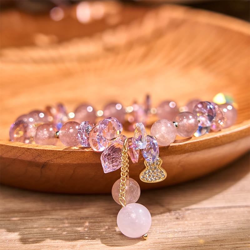 KarmaRipple's Strawberry Quartz Gemstone Gourd Positive Bracelet p1