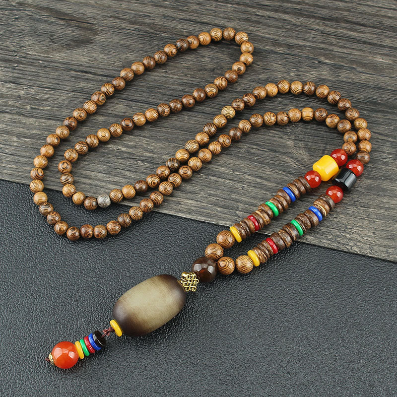 KarmaRipple's Tibetan Wenge Wood Bodhi Seed Agate Balance Peace Pendant Necklace p6
