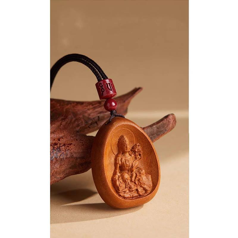 KarmaRipple's Peach Wood Cinnabar Om Mani Padme Hum Chinese Zodiac Black String Pendant Pendants p20
