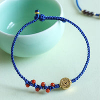 KarmaRipple's Klein Blue String South Red Agate Garnet Bronze Flower Power Bracelet