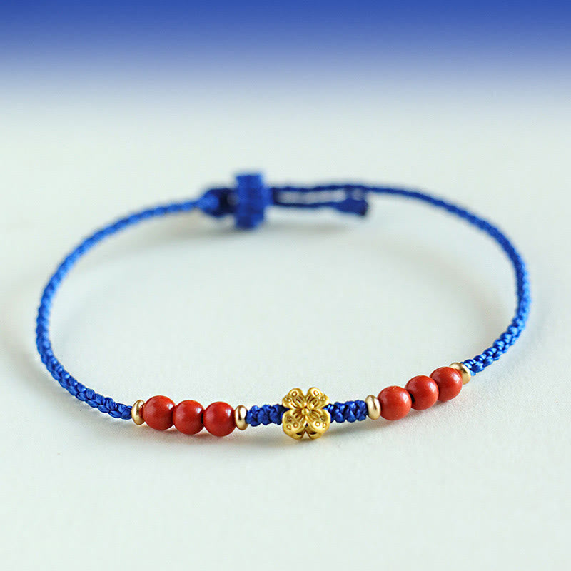 KarmaRipple's Klein Blue String South Red Agate Garnet Bronze Flower Power Bracelet p2