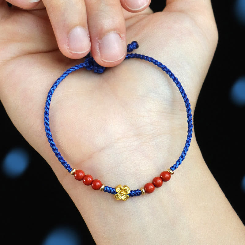 KarmaRipple's Klein Blue String South Red Agate Garnet Bronze Flower Power Bracelet p5