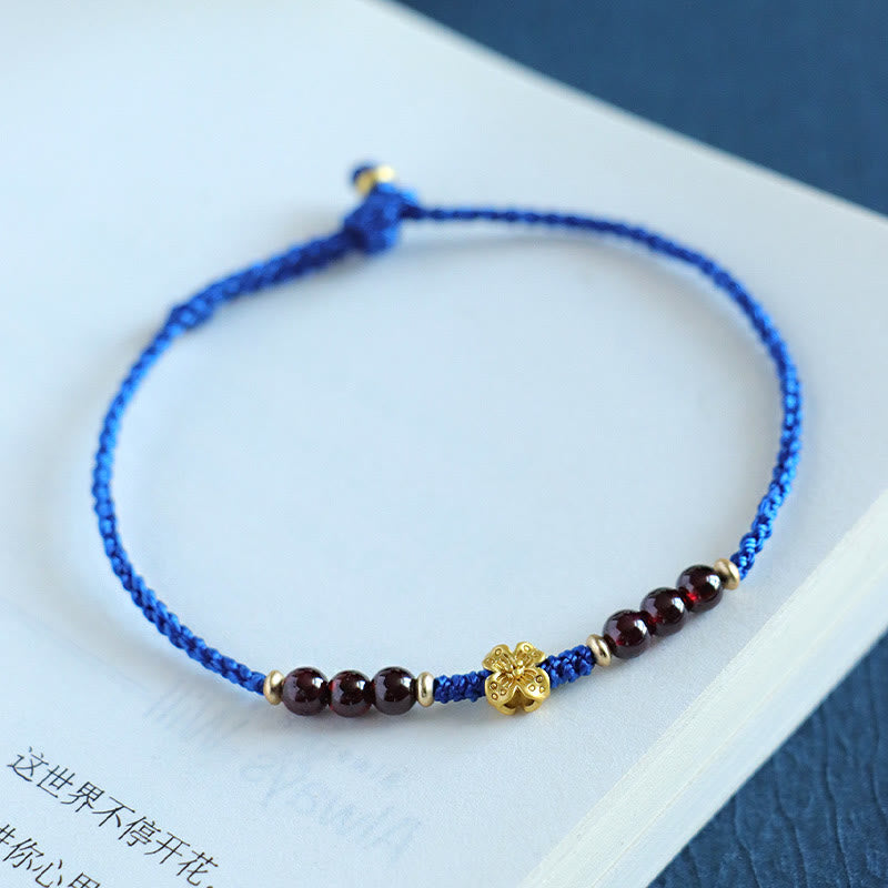 KarmaRipple's Klein Blue String South Red Agate Garnet Bronze Flower Power Bracelet p10