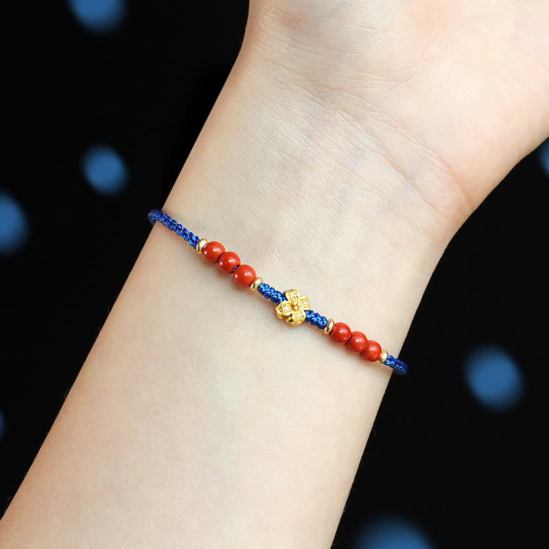 KarmaRipple's Klein Blue String South Red Agate Garnet Bronze Flower Power Bracelet p6